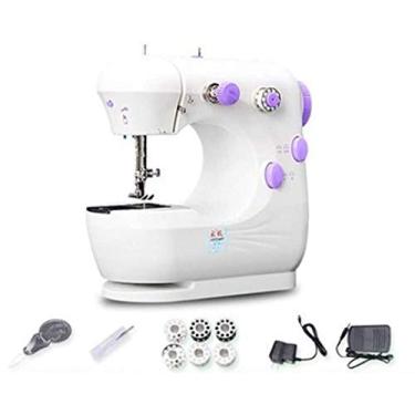 Imagem de Máquina de costura doméstica mini máquina de costura multifuncional elétrica pequena máquina de costura manual (presente 10 acessórios) roxo atualizado