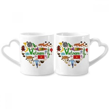 Imagem de Vietnã Love Heart Landscap Bandeira nacional casal conjunto de canecas de porcelana copo amante de cerâmica alça de coração