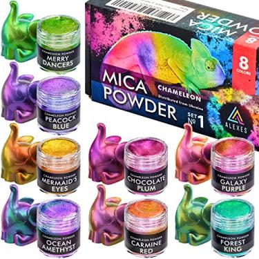 Imagem de Cameleon Mica Powder – Conjunto de 8 cores camaleão em pó conjunto 1 – Mica mudança de cor ALEXES – Pó de mica holográfico para copo, resina epóxi, pinturas, fabricação de sabão, bombas de banho, lodo