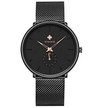 Imagem de Relógio de pulso masculino ultra fino para homens moda à prova d'água vestido pulseira de aço inoxidável..., Black/Rose