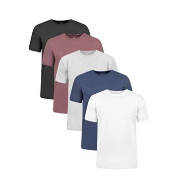 Imagem de Kit 5 Camisetas Masculinas Básicas 100% Algodão Penteado (Preto, Marrom, Mescla, Azul Marinho, Branco, G)