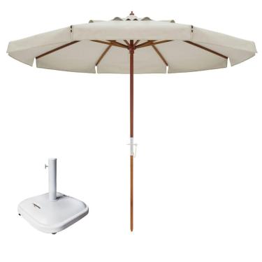 Imagem de Kit Ombrelone Madeira Positano 3m Bagum Sombreiro Jardim Bege Base Quadrada 37Kg - Belfix