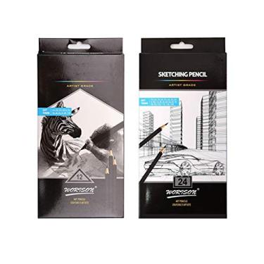 Imagem de Conjunto de lápis de desenho profissional Jueshanzj 24 peças de lápis de grafite preto