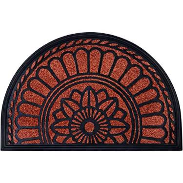 Imagem de Capacho Mibao meio redondo, capacho de entrada de boas-vindas antiderrapante, tapetes de borracha durável, capacho resistente de baixo perfil, tapetes de meio círculo para garagem, pátio, áreas de