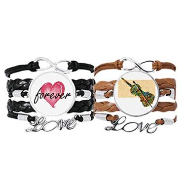 Imagem de DIYthinker Pulseira com pôster de violino Rock Music Festival Pulseira de mão Corda de couro Forever Love Conjunto duplo