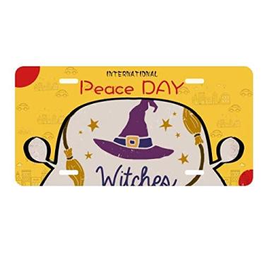 Imagem de DIYthinker Chapéu roxo estampa de desenho animado Halloween placa placa etiqueta decoração carro dia da paz