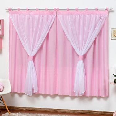 Imagem de Cortina Para Varão Quarto Bebe Criança Menina Rosa 2,00X1,70