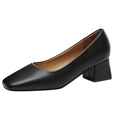 Imagem de Sandálias femininas grossas simples sapatos femininos boca moda primavera salto médio raso e casual sandálias femininas (preto, 8,5)