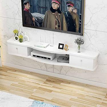 Imagem de Suporte de TV flutuante montado na parede unidade de armazenamento de TV, armário de TV fosco montado na parede, prateleira de armazenamento multimídia de madeira unidade de entretenimento Hello