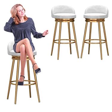 Imagem de Cadeiras de jantar cadeiras de sala de jantar moderno conjunto de banquinho de bar moderno de 1/80 polegada banco de altura de balcão de veludo cadeira giratória estofada moldura de metal dourado para cozinha ilha sala de jantar pátio tudo está bem