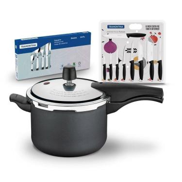 Imagem de Kit - Panela De Pressão 4,5 Grafite + 1 Conjunto Facas 9pç + 1 Faqueiro Inox 24pç - Tramontina