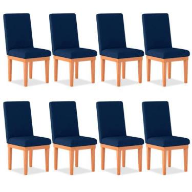 Imagem de Kit 08 Cadeiras De Jantar Alice Suede Azul - Madeira Prima Deccor