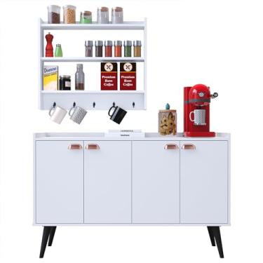 Imagem de Kit Casa Completa Aparador Buffet Cantinho Café Armário Parede Amélia Prateleira Organizadora Decoração Sala Jantar Cozinha - RPM Móveis (Branco)