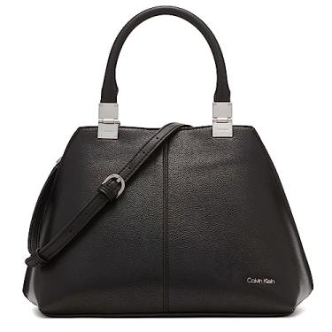 Imagem de Calvin Klein Bolsa feminina geométrica de granito – 2 em 1, couro vegano, 2 bolsos, Preto/prata, One Size