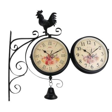Imagem de ikasus Relógio de parede dupla face 18,5 cm vintage ferro forjado relógio de parede relógios pendurados estilo europeu estação de trem relógios decoração pátio jardim casa sala de estar quarto