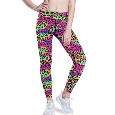 Imagem de KLL Leggings de ioga ativas de leopardo fluorescente para mulheres leggings esportivas femininas de compressão para corrida PP, Leopardo fluorescente, M