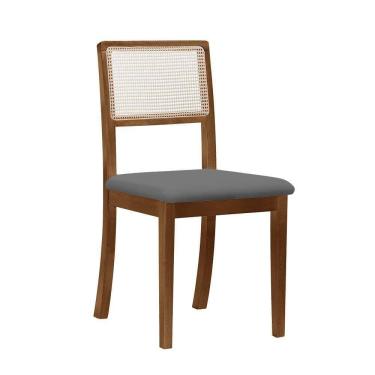 Imagem de Kit 2 Cadeiras De Jantar Madeira Maciça Encosto Telinha Palha Estofada Veludo Cinza Rubi Preto