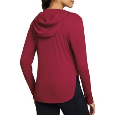Imagem de BALEAF Camisa de sol feminina FPS 50+ com capuz FPS manga longa proteção UV roupas caminhadas pesca ao ar livre leve, Vermelho, P