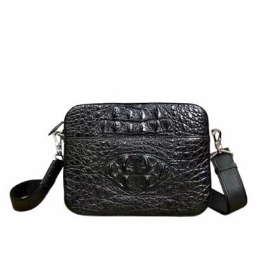 Imagem de Bolsa masculina clássica preta exótica de couro de crocodilo genuíno couro de crocodilo pequena bolsa mensageiro masculina, Preto, 25cm(Length) x 15.5cm(Height) x 6.5cm(Deep)