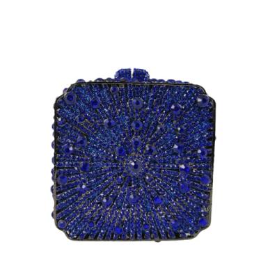 Imagem de Boutique De FGG Bolsa feminina de metal com cristal para noite, para casamento, noiva, strass, festa, mini, Azul royal, Mini Square