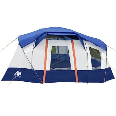 Imagem de Tenda AYAMAYA para 10 pessoas – Tenda de acampamento para família grande à prova d'água com claraboia e chuva removível, barraca portátil de cabine enorme, 2 portas com varanda, 4 janelas de malha, tela de projeção para acampamento