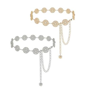 Imagem de Cinto de corrente plus size para mulheres, pacote com 2 peças redondas vazadas, cinto de corrente de metal feminino, corrente extralonga para o corpo, corrente grossa ajustável, XX-Large, Liga