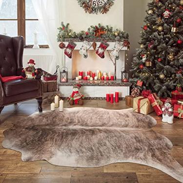 Imagem de LYENDOS Tapete de couro bovino 4,7 x 5,2 m, couro de vaca durável antiderrapante, elástico espesso de couro sintético, para quarto, sala de estar, casa, escritório, decoração ocidental