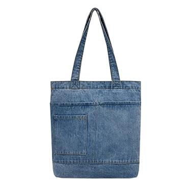 Imagem de GIGIFULL Bolsa feminina premium jeans | Bolsa de ombro jeans azul elegante e durável | Tamanho médio, Jeans azul, Medium