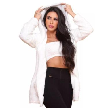 Imagem de Casaco Feminino Capuz Longo Peluciado Inverno Pelinho Teddy-Feminino