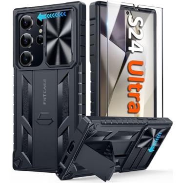 Imagem de FNTCASE Capa para Samsung Galaxy S24-Ultra: Capa protetora robusta para celular S24 Ultra 5G com suporte e slide | TPU à prova de choque texturizado proteção contra quedas de grau militar, 6,8