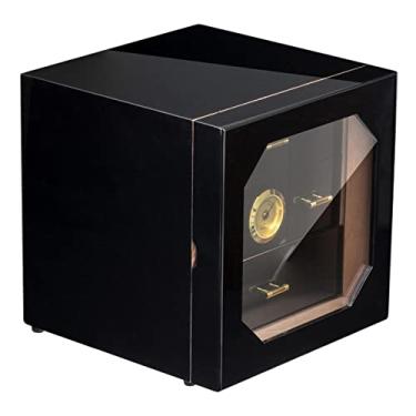 Imagem de Umidor de charuto de porta de vidro de cedro de luxo portátil para homens, higrômetro, umidificador, caixa de armazenamento de design de 3 camadas para presente