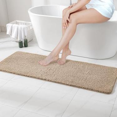 Imagem de MIULEE Tapete de banheiro marrom 61 x 152 cm, tapete de banheiro longo para banheiro, banheira, chuveiros, microfibra absorvente lavável na máquina com borracha termoplástica antiderrapante nas costas