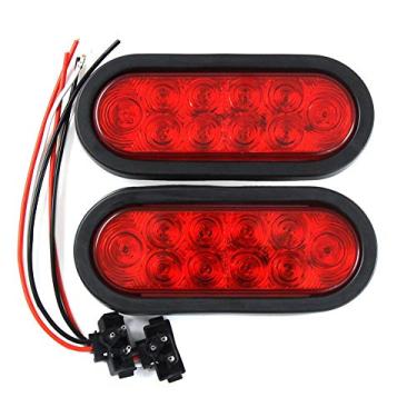 Imagem de (2) Caminhão de reboque vermelho selado com LED vermelho 15,24 cm oval parada/virada/luz traseira marinho à prova d'água incluindo plugue de 3 pinos à prova d'água DOT SAE com fios e ilhoses