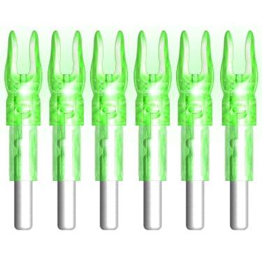 Imagem de XHYCKJ 6 Nocks com iluminação de LED S para flechas com diâmetro interno de 0,62 cm, chave de fenda incluída (verde)
