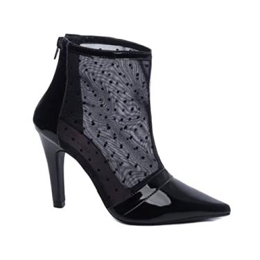 Imagem de Bota Bico Fino Feminina com Tela em Poá Luxo - Torricella Cor:Preto;Tamanho:38