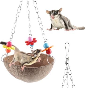 Imagem de DQITJ Açúcar Planador Balanço Brinquedo Pássaro Natural Casca de Coco Ninho Gaiola Acessórios Pendurados para Planador de Açúcar Papagaio Pássaro