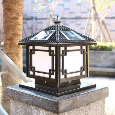 Imagem de Poste de luz de jardim estilo chinês poste de energia solar poste de luz de painel solar poste de luz de estilo japonês tradicional poste de pilar quadrado LED ao ar livre à prova d'água pil