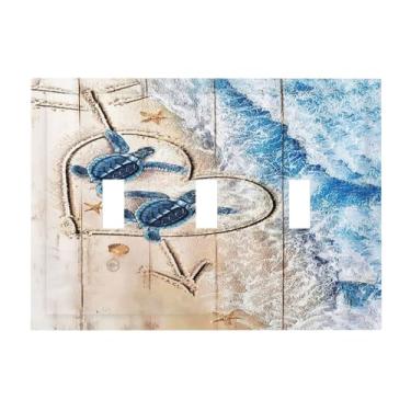 Imagem de Capa de interruptor de luz Sea Beach Turtle 3-Gang com 3 interruptores de luz azul tartaruga oceânica decorativa placa de parede com três interruptores motivacionais para decoração de casa