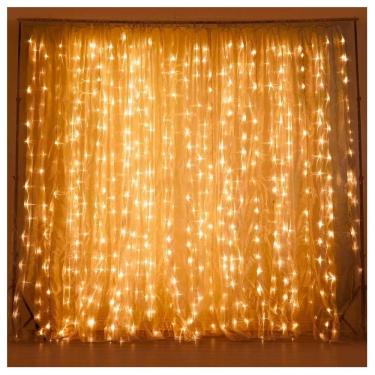 Imagem de Cascata De Natal 320 LED Luz Amarela 8 Funções 3x2m 220V