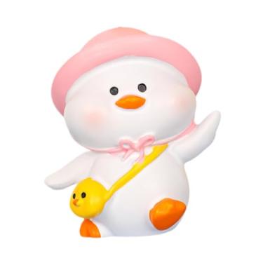 Imagem de Generic Bonito desenho animado pato estátua pequena escultura decorativa miniatura figura desktop ornamento para quarto mesa sala de estar gabinete, com Chapéu Rosa
