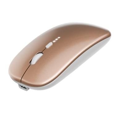 Imagem de Mouse ultrafino de 2,4 G sem fio para escritório, mouse de carregamento silencioso com receptor USB tipo C adaptador compatível com notebook, PC, laptop, computador, MacBook (dourado)