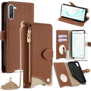 Imagem de Asuwish Capa de telefone para Samsung Galaxy Note 10 5G capa carteira com protetor de tela de vidro temperado e capa espelhada flip suporte para cartão suporte alça transversal celular Note 10 notas