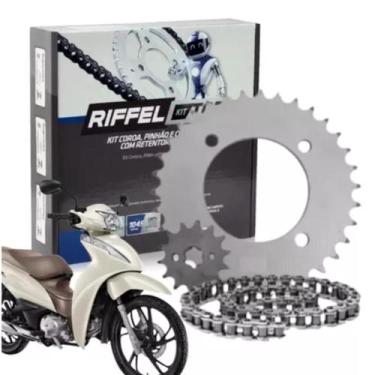 Imagem de Kit Relação Transmissão Tração Moto Riffel Biz 125 Biz 110i Com Retent