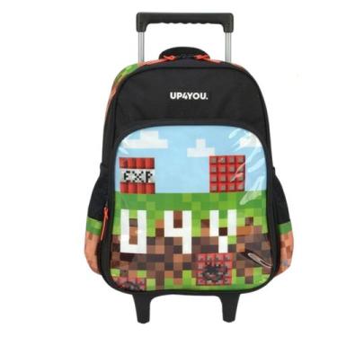 Imagem de Mochila Rodinhas Lancheira Game Preto Up4You Minecraft Luxel - Luxcel