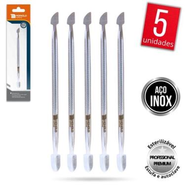 Imagem de Kit 5 Espátula Cutícula Manicure Empurrador Raspador Aço Inox Premium 