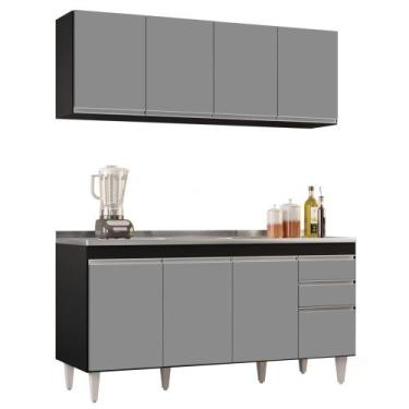 Imagem de Armário Aéreo Nevada e Balcão Gabinete com Pia 160cm Arkansas Preto/Ci