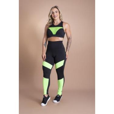 Imagem de Conjunto Fitness Feminino Calça Legging Cintura Alta E Top Tela Moda T
