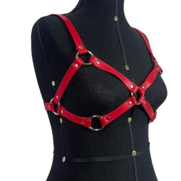 Imagem de Harness Vermelho Feminino Couro Lingerie em Couro Provocante Ousada Do