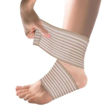 Imagem de Tornozeleira Vollo Faixa Elástica Esportiva Ajustável, Unico, Bege