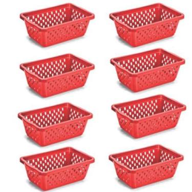 Imagem de Kit 8 Cestos Multiuso Organizador Pequeno 16x12x6Cm Vermelho - 123 Org